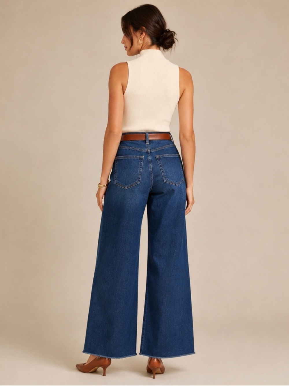 NEW Risen Jeans High-Waist Raw Hem Wide-Leg Tummy Control Denim Jeans Size 27 - Picture 6 of 14